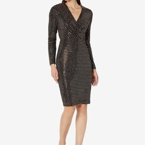 Calvin Klein Black Metallic Studded Long-Sleeve Sheath Dress